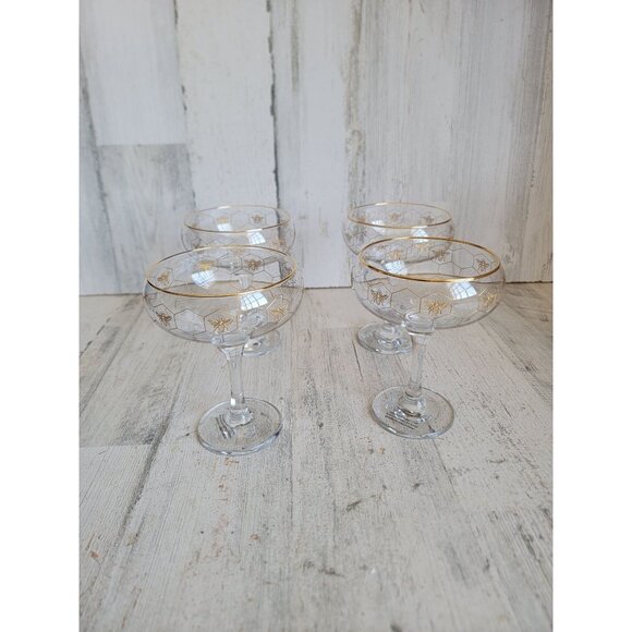 Williams Sonoma honeycomb decorative alcoholic glasses set gold - Picture 1 of 9